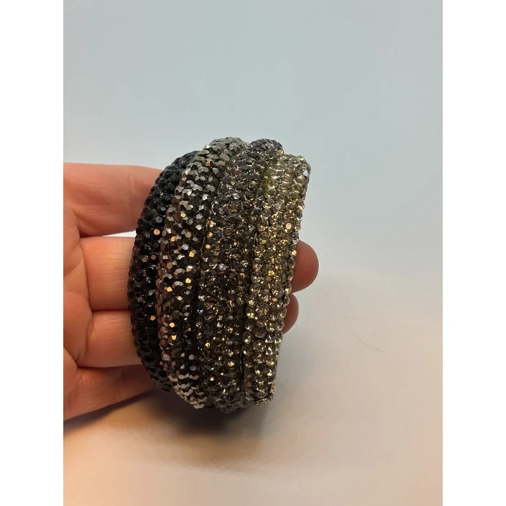 Cuff Bracelet Hinged Romantic Whimsigoth Dramatic Black Gray Silver Fashion‎